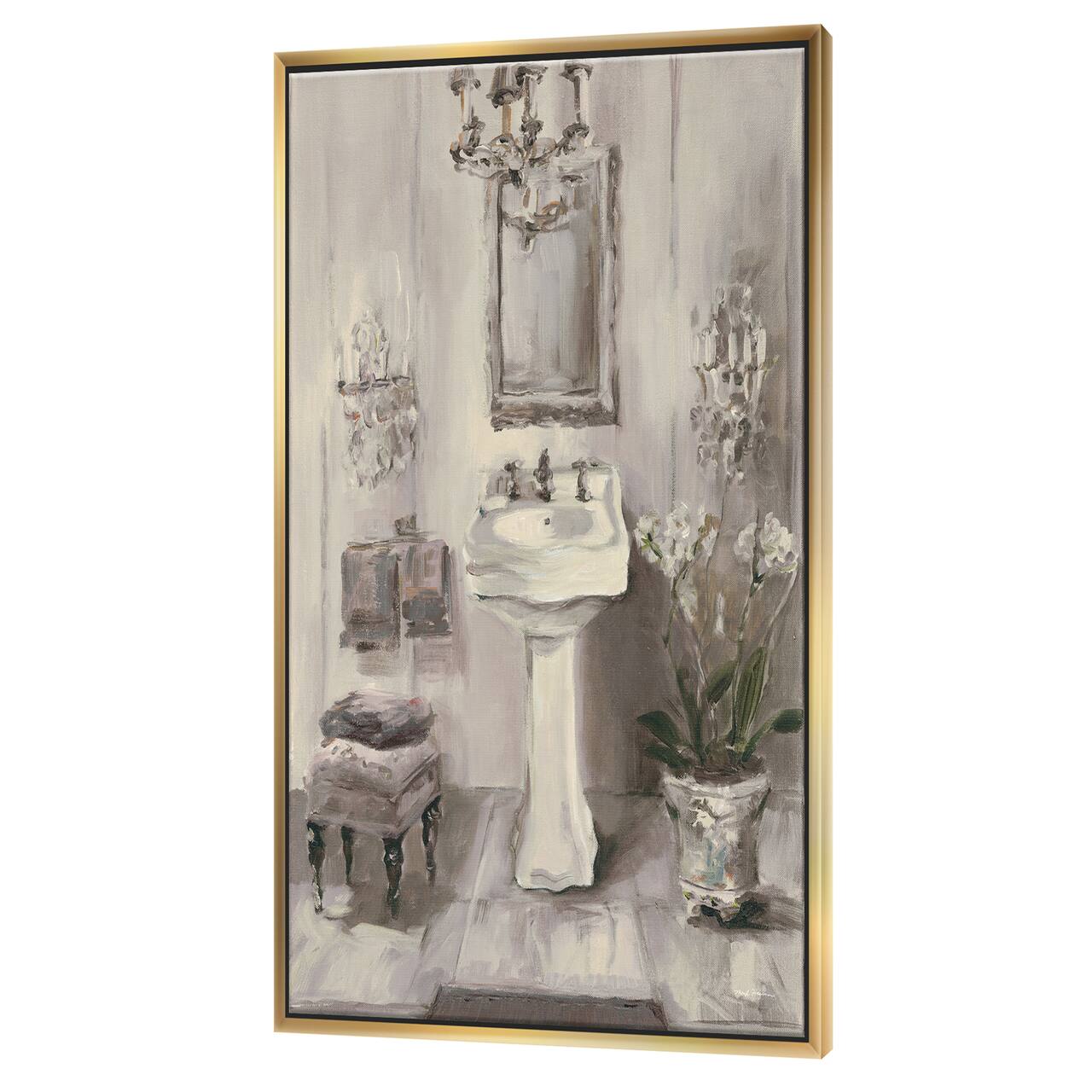 Designart - French Bathroom Vintage II - Traditional Bathroom Canvas in Gold Frame